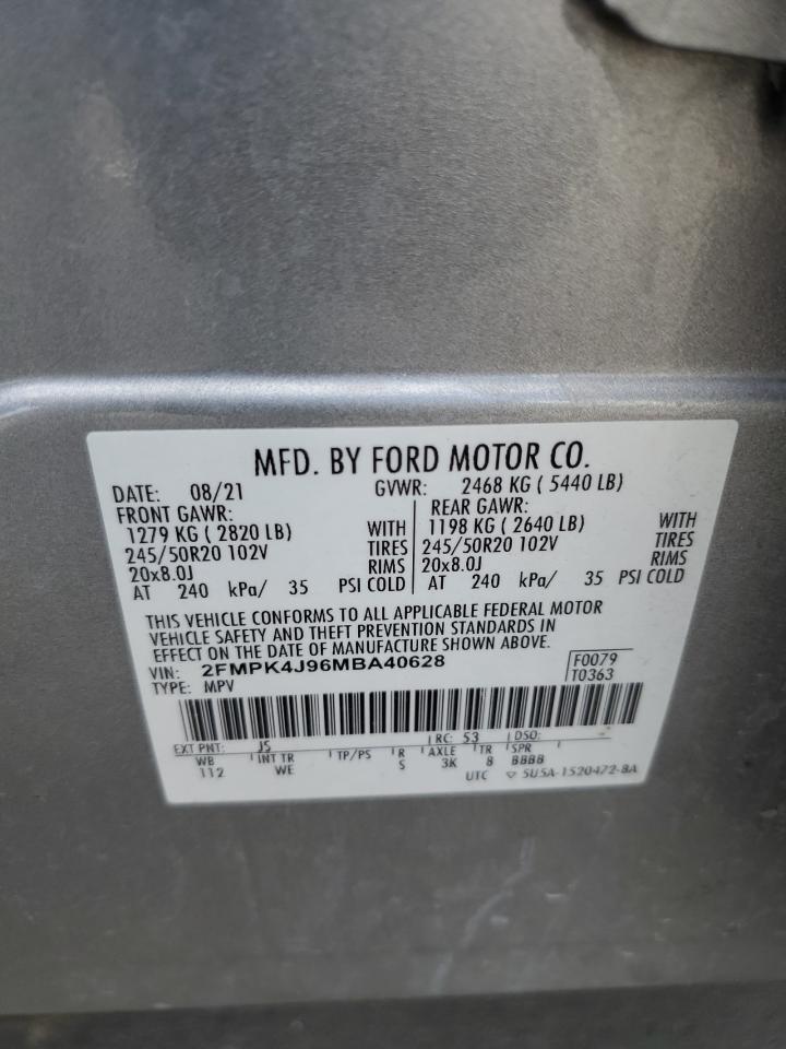 2021 Ford Edge Sel VIN: 2FMPK4J96MBA40628 Lot: 64084005