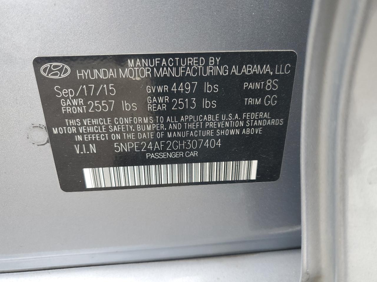2016 Hyundai Sonata Se VIN: 5NPE24AF2GH307404 Lot: 64822795
