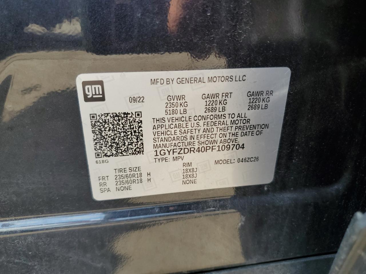 2023 Cadillac Xt4 Premium Luxury VIN: 1GYFZDR40PF109704 Lot: 63380015