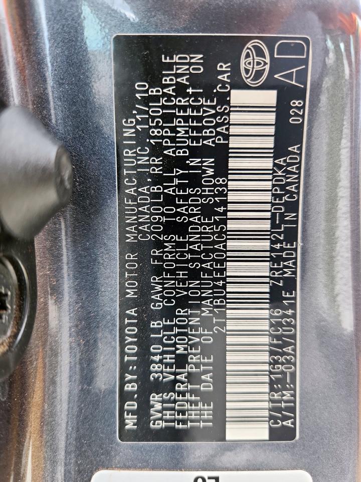 2T1BU4EE0AC514138 2010 Toyota Corolla Base