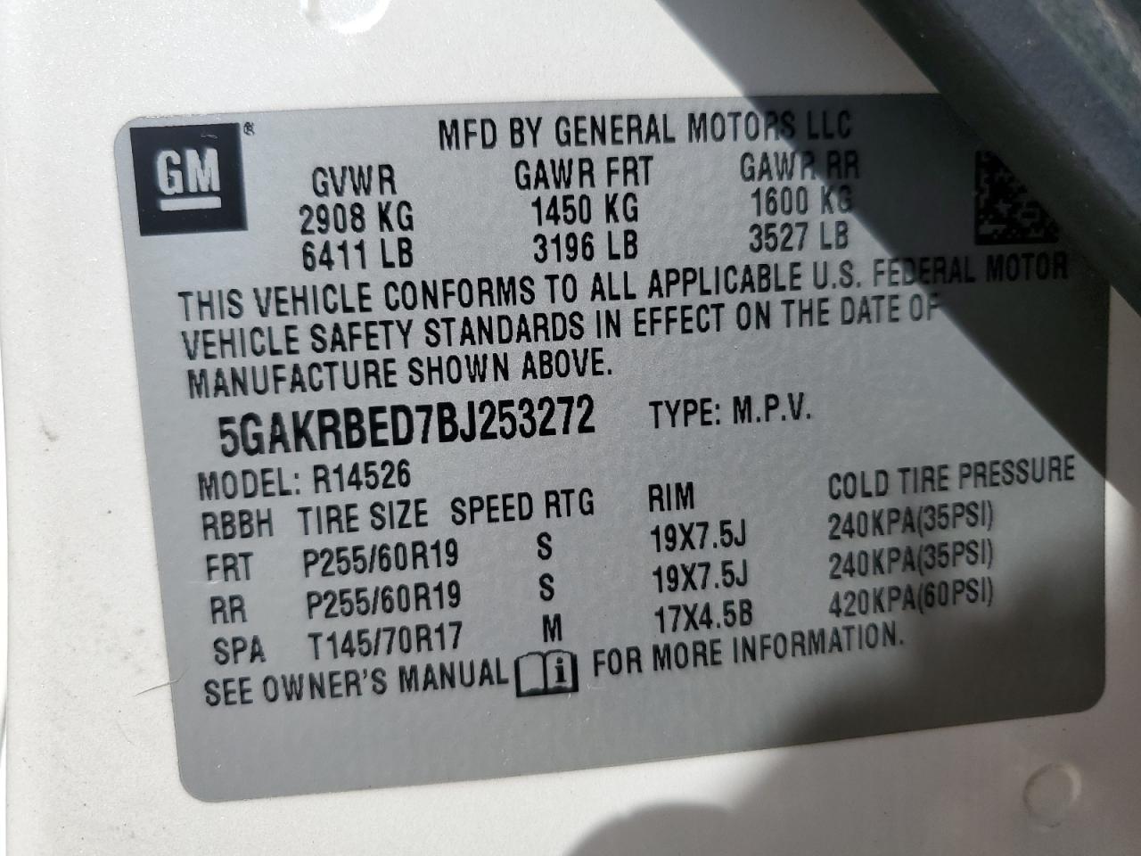 2011 Buick Enclave Cxl VIN: 5GAKRBED7BJ253272 Lot: 64471095