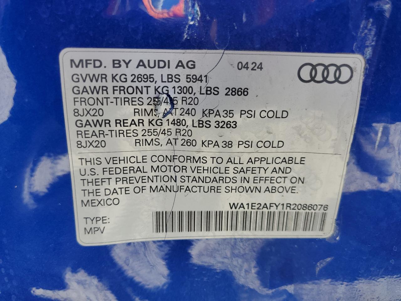 2024 Audi Q5 E Premium Plus 55 VIN: WA1E2AFY1R2086076 Lot: 66088955