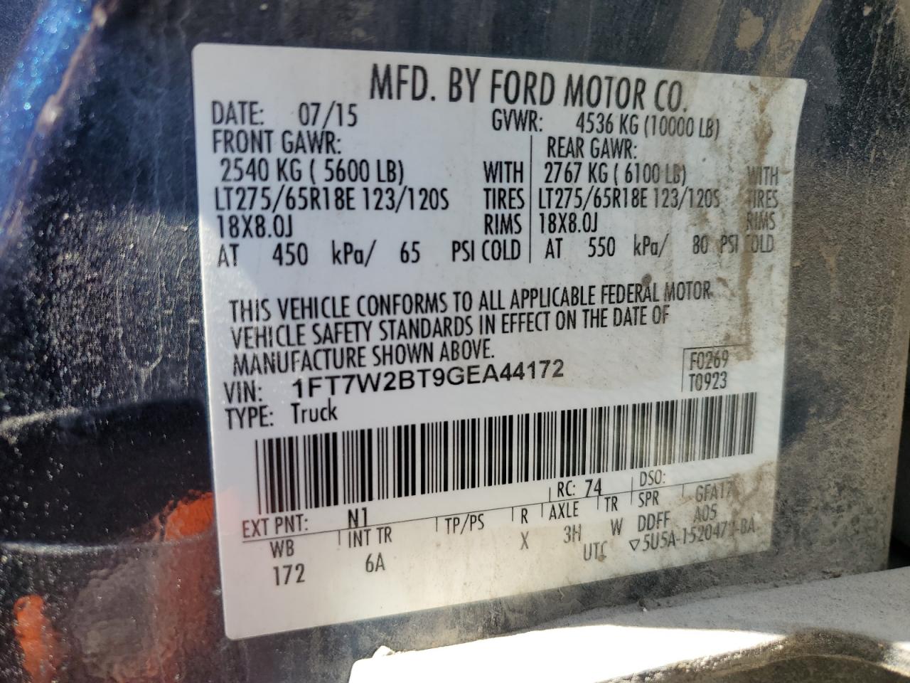 1FT7W2BT9GEA44172 FORD F250 2016