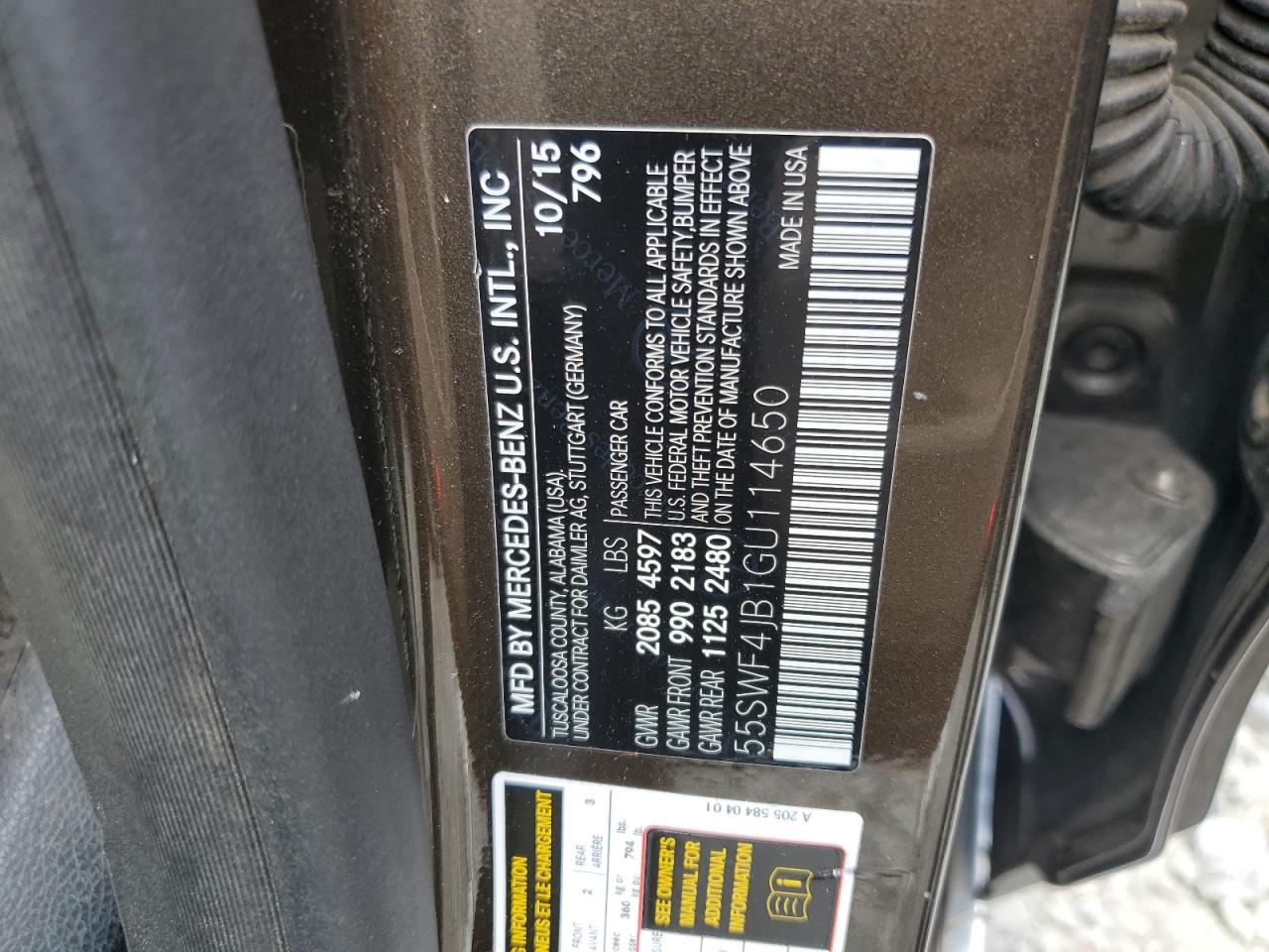 2016 Mercedes-Benz C 300 VIN: 55SWF4JB1GU114650 Lot: 64840445