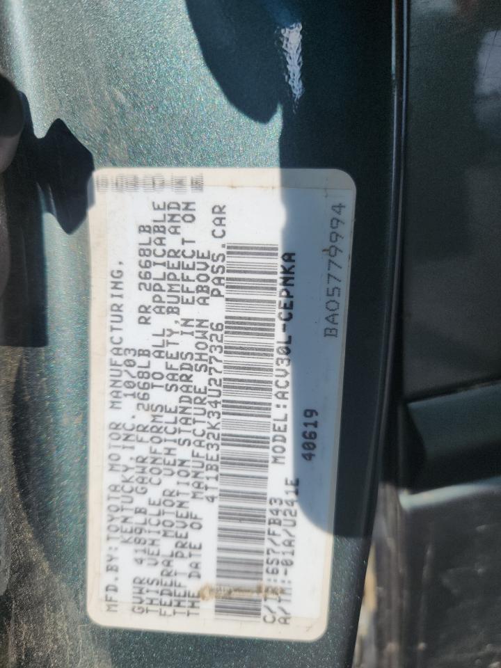 2004 Toyota Camry Le VIN: 4T1BE32K34U277326 Lot: 63851165