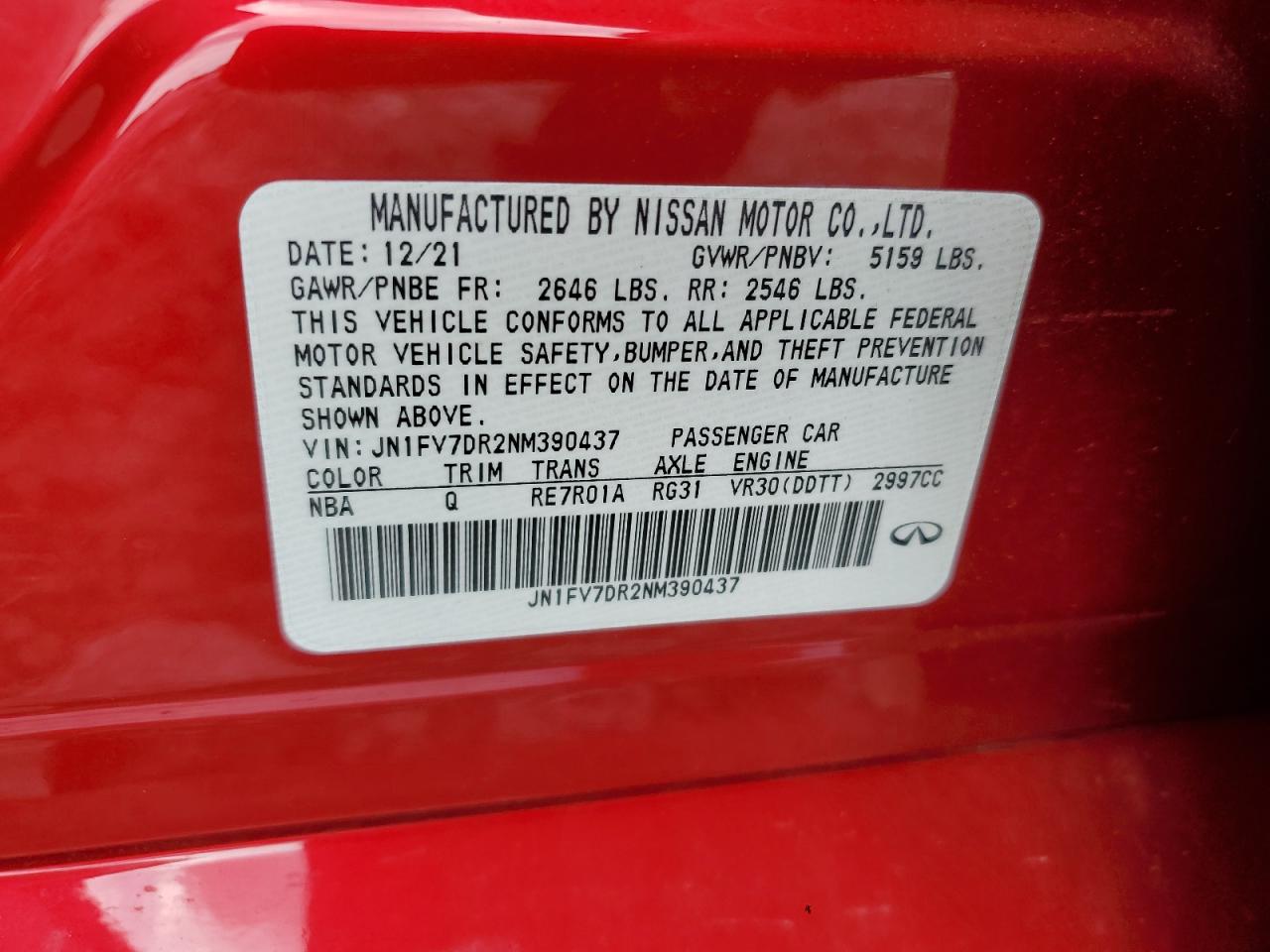 2022 Infiniti Q50 Red Sport 400 VIN: JN1FV7DR2NM390437 Lot: 64334785