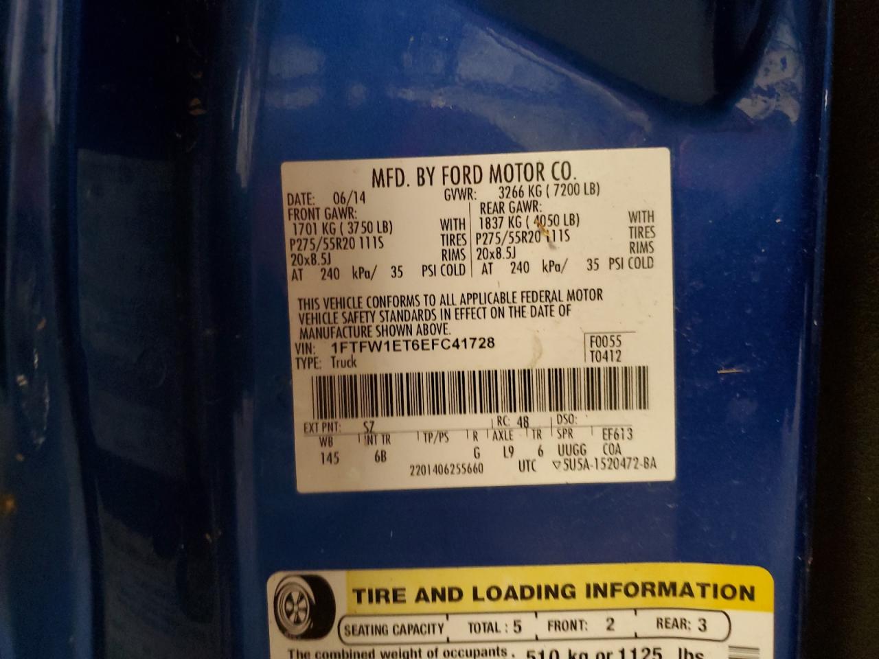 2014 Ford F150 Supercrew VIN: 1FTFW1ET6EFC41728 Lot: 66624015