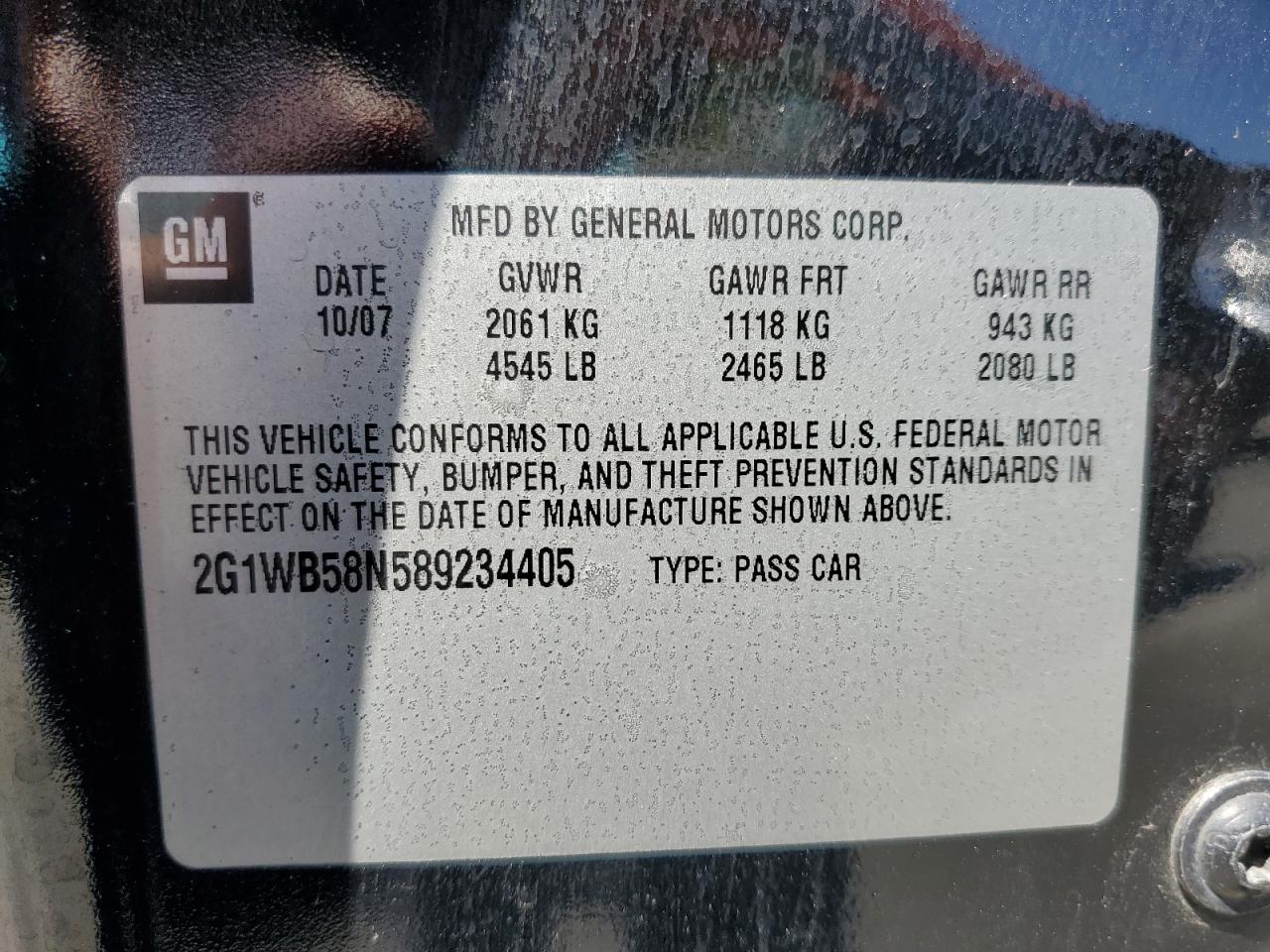 2008 Chevrolet Impala Ls VIN: 2G1WB58N589234405 Lot: 64106925