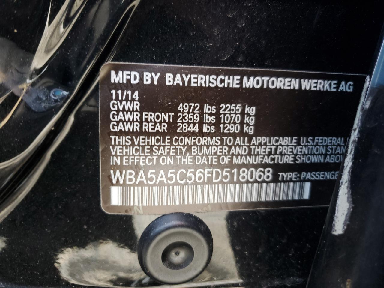2015 BMW 528 I VIN: WBA5A5C56FD518068 Lot: 65262395