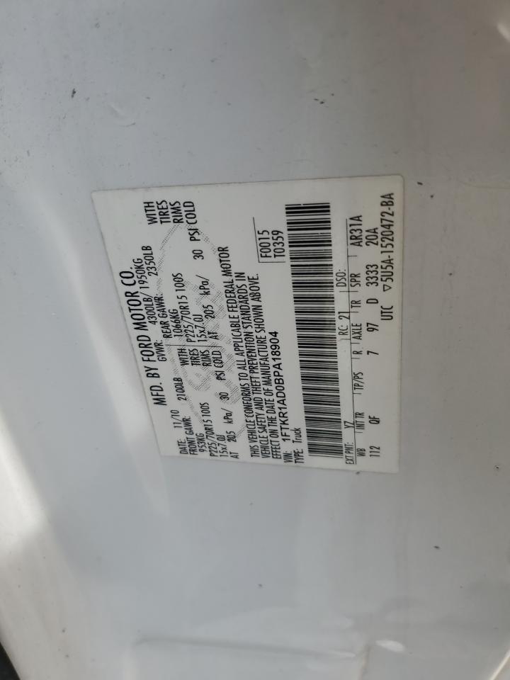 2011 Ford Ranger VIN: 1FTKR1AD0BPA18904 Lot: 65049895