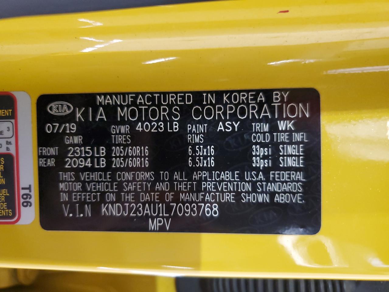2020 Kia Soul Lx VIN: KNDJ23AU1L7093768 Lot: 63413045