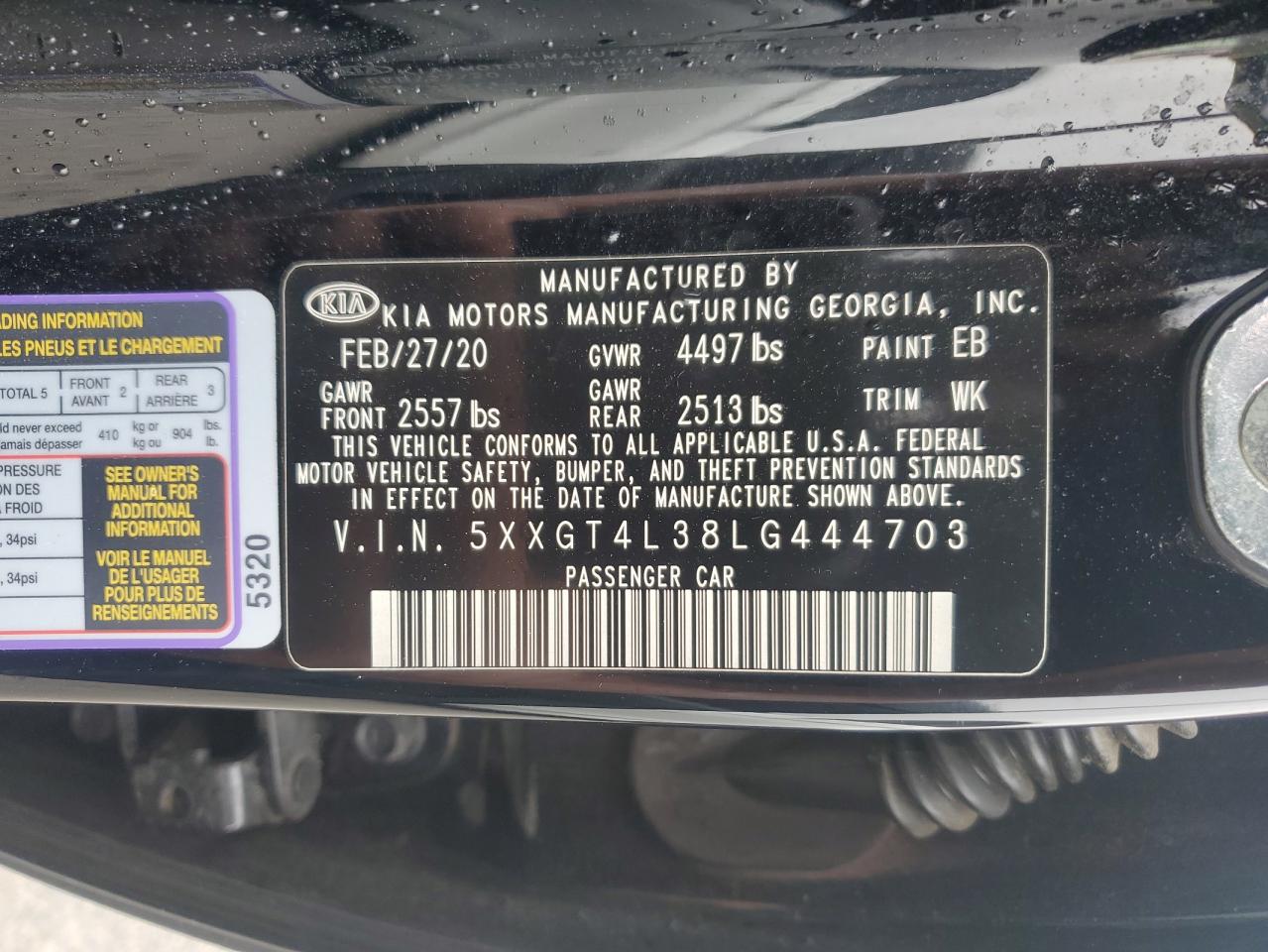 2020 Kia Optima Lx VIN: 5XXGT4L38LG444703 Lot: 64078845