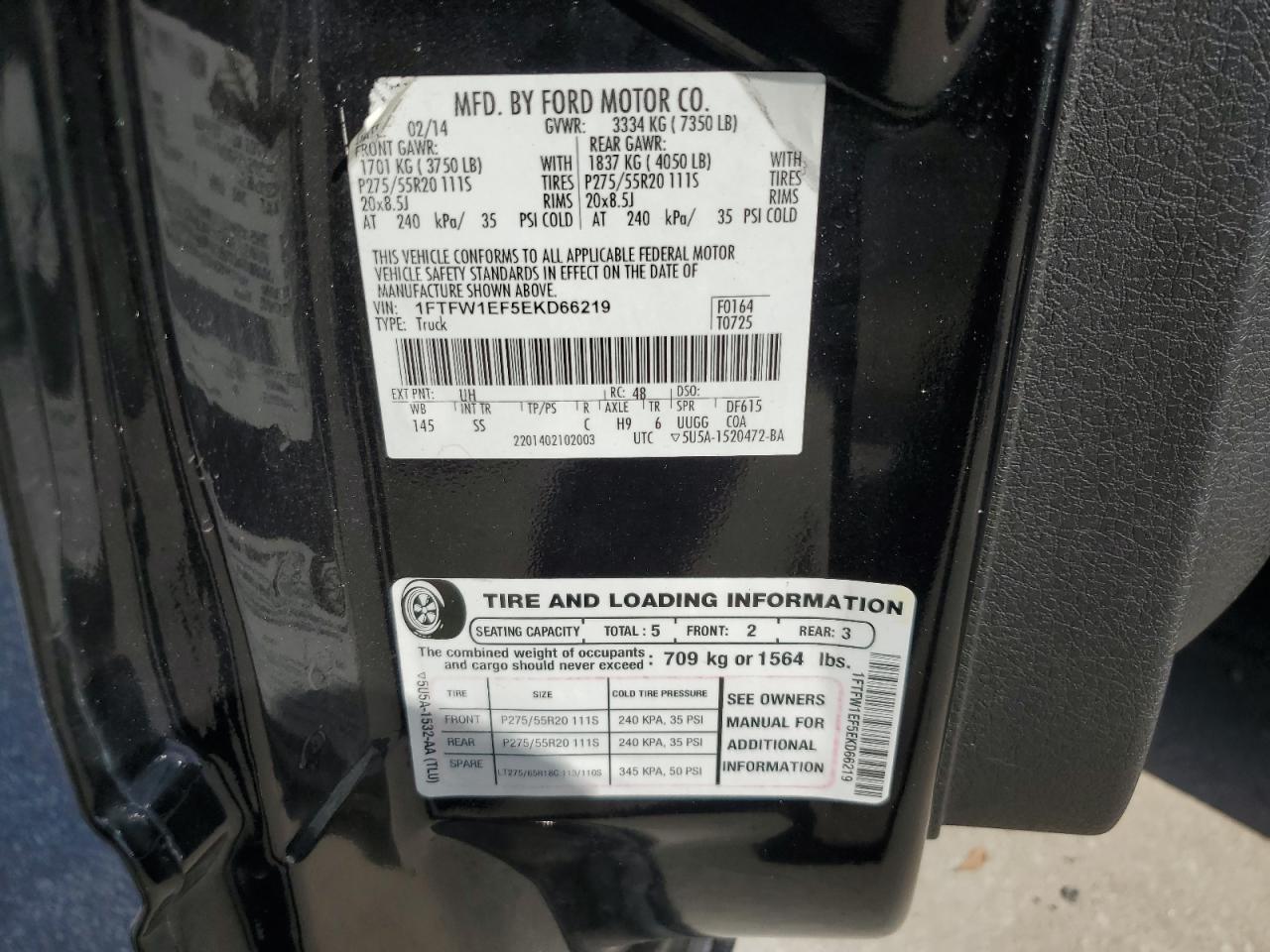 2014 Ford F150 Supercrew VIN: 1FTFW1EF5EKD66219 Lot: 65606615