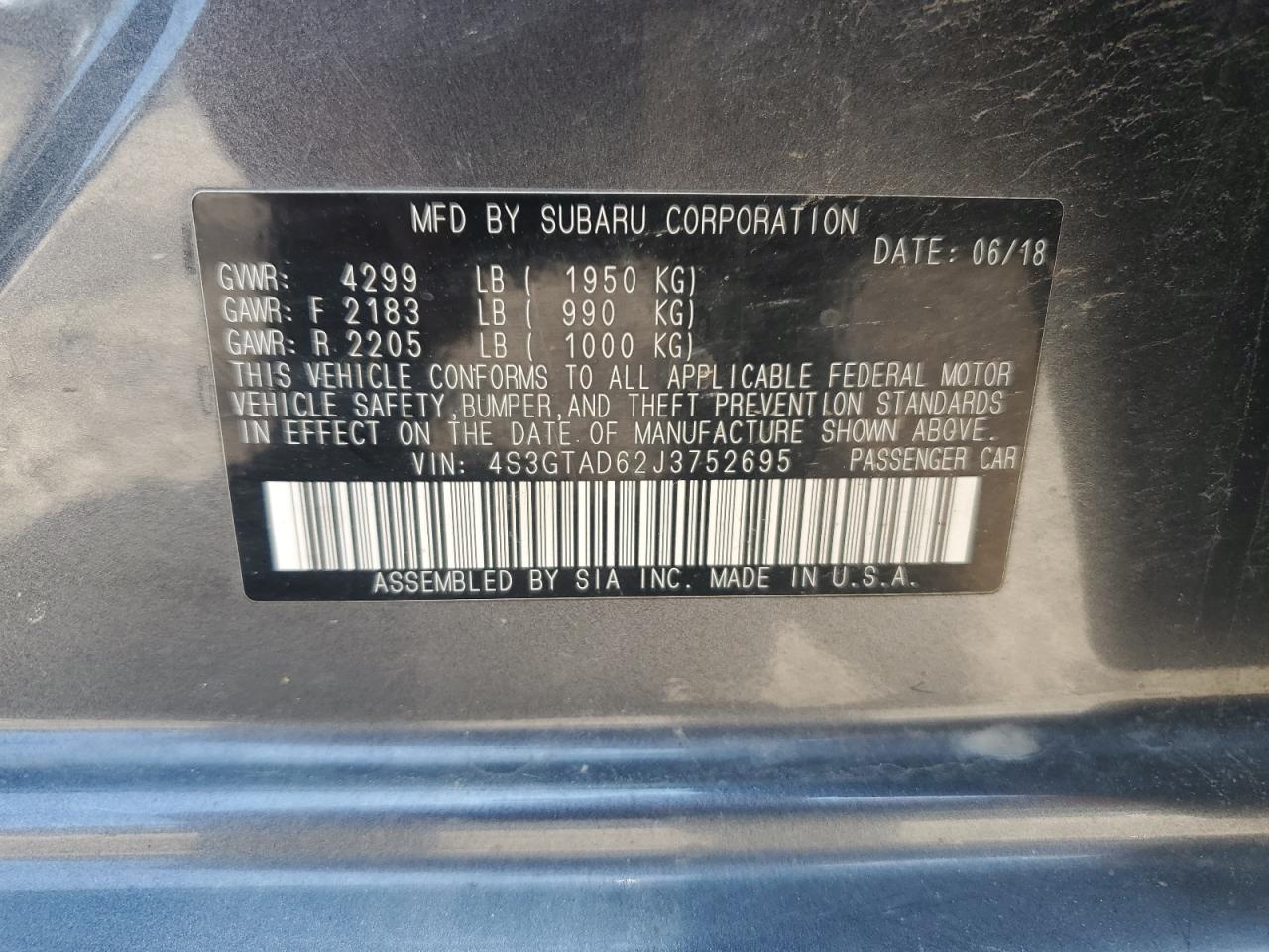 2018 Subaru Impreza Premium Plus VIN: 4S3GTAD62J3752695 Lot: 65511635