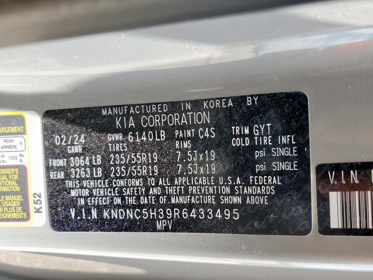 2024 Kia Carnival Ex VIN: KNDNC5H39R6433495 Lot: 64823365