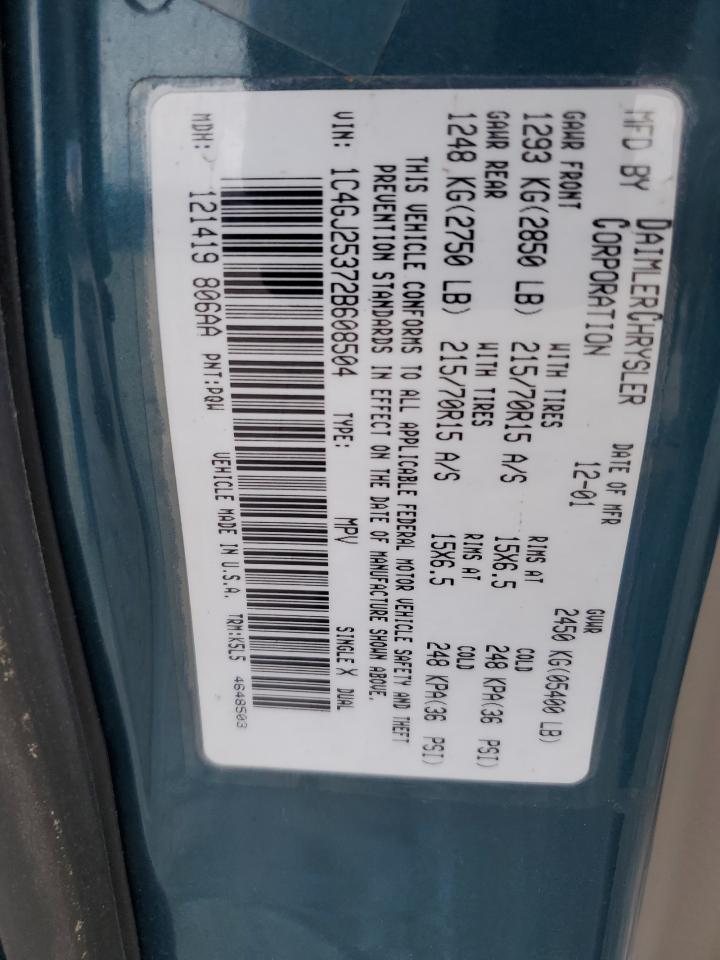 2002 Chrysler Voyager VIN: 1C4GJ25372B608504 Lot: 65255235