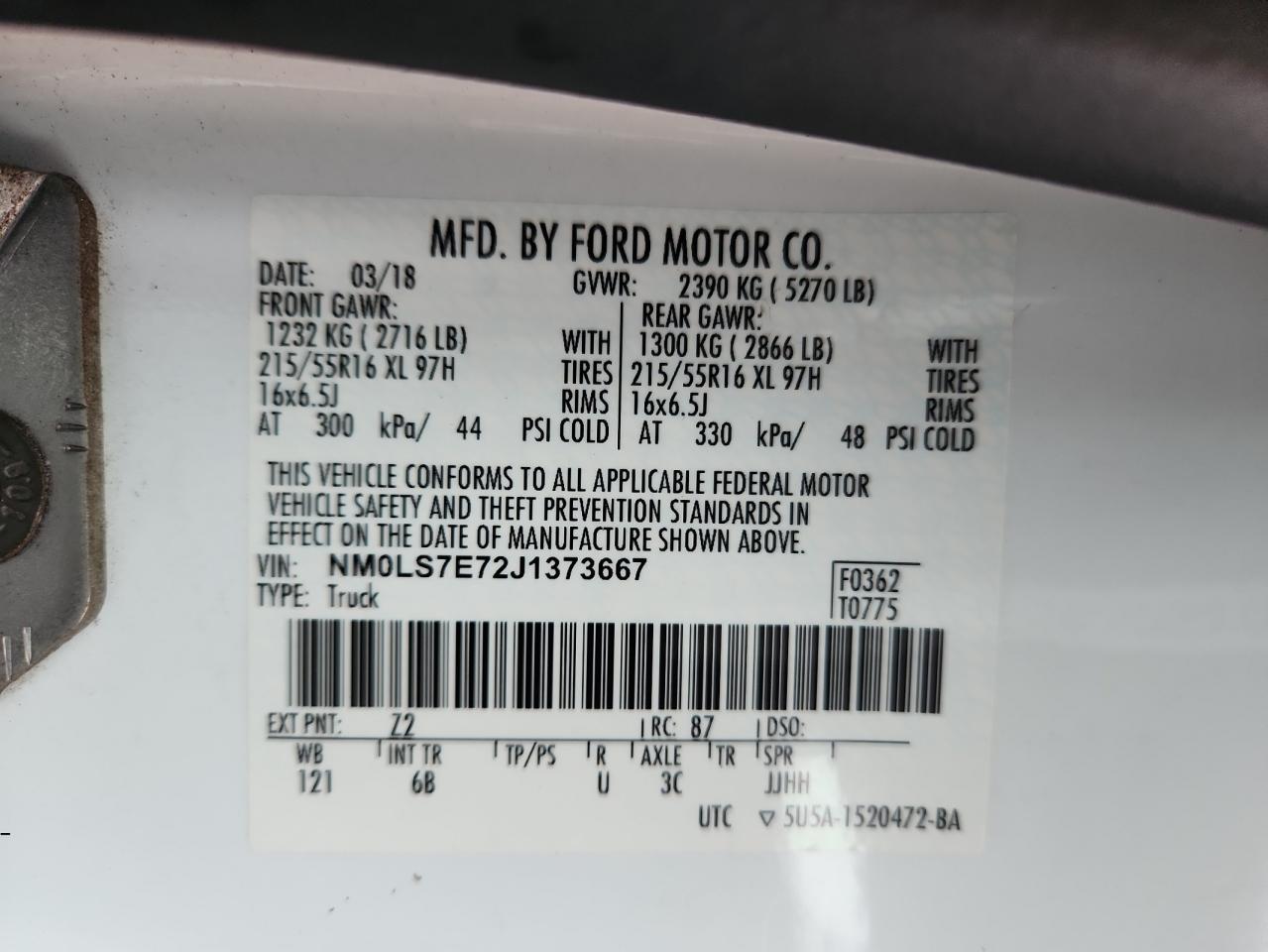 2018 Ford Transit Connect Xl VIN: NM0LS7E72J1373667 Lot: 63622325