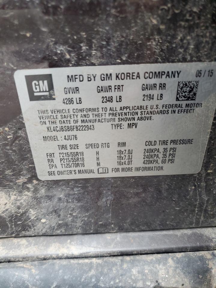 2015 Buick Encore Convenience VIN: KL4CJBSB6FB222943 Lot: 65027075