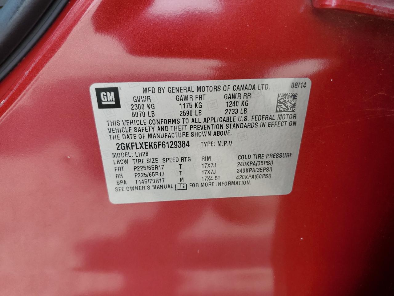 2GKFLXEK6F6129384 2015 GMC Terrain Slt