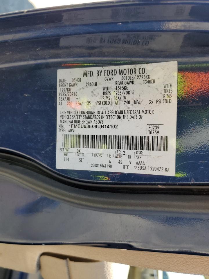 2008 Ford Explorer Xlt VIN: 1FMEU63E08UB14102 Lot: 63680465