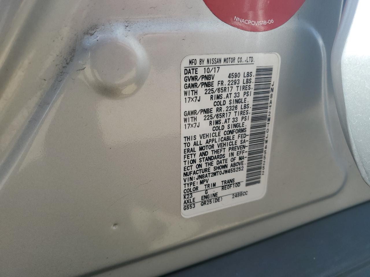 JN8AT2MT0JW455252 NISSAN ROGUE 2018
