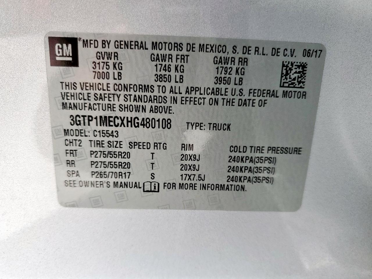 2017 GMC Sierra C1500 Sle VIN: 3GTP1MECXHG480108 Lot: 64060895