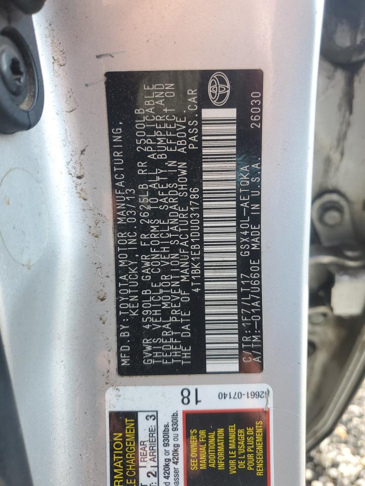 2013 Toyota Avalon Base VIN: 4T1BK1EB1DU031786 Lot: 62988225