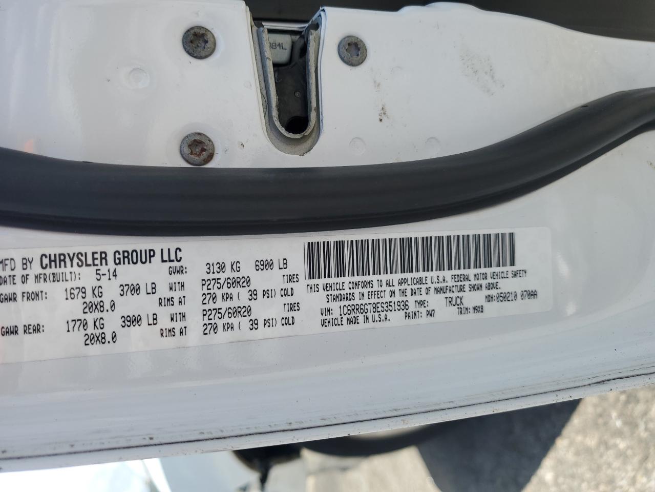 2014 Ram 1500 Slt VIN: 1C6RR6GT8ES351936 Lot: 63856855