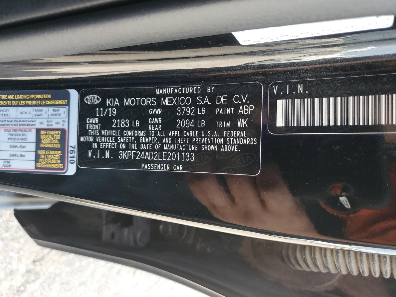 2020 Kia Forte Fe VIN: 3KPF24AD2LE201133 Lot: 64935025
