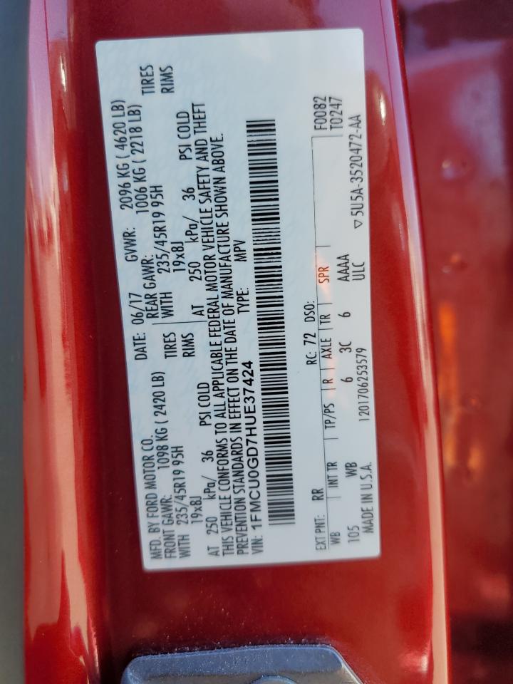 2017 Ford Escape Se VIN: 1FMCU0GD7HUE37424 Lot: 66042665