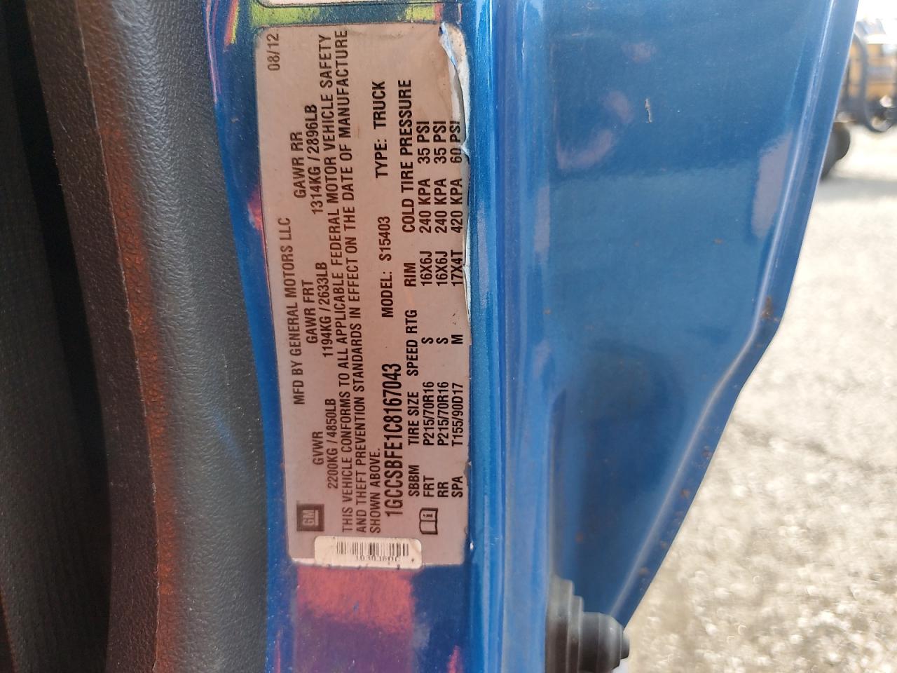 2012 Chevrolet Colorado VIN: 1GCCSBFE1C8167043 Lot: 66519675