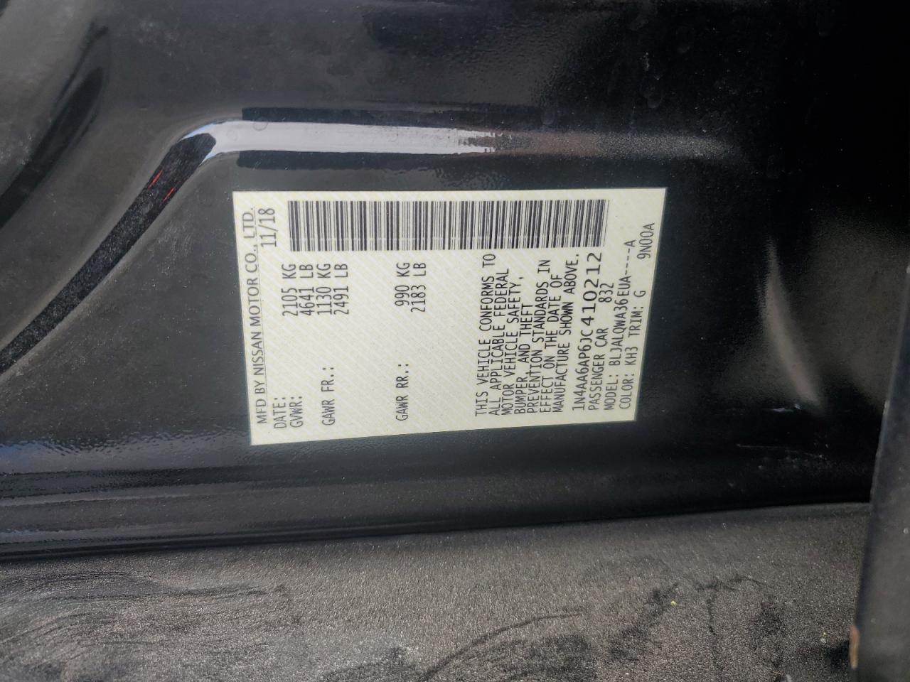 2018 Nissan Maxima 3.5S VIN: 1N4AA6AP6JC410212 Lot: 66013605