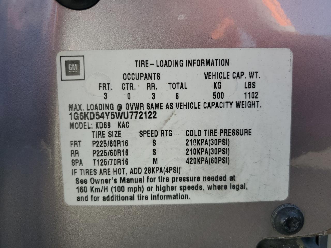 1g6kd54y5wu772122 1G6KD54Y5WU772122 1998 Cadillac Deville