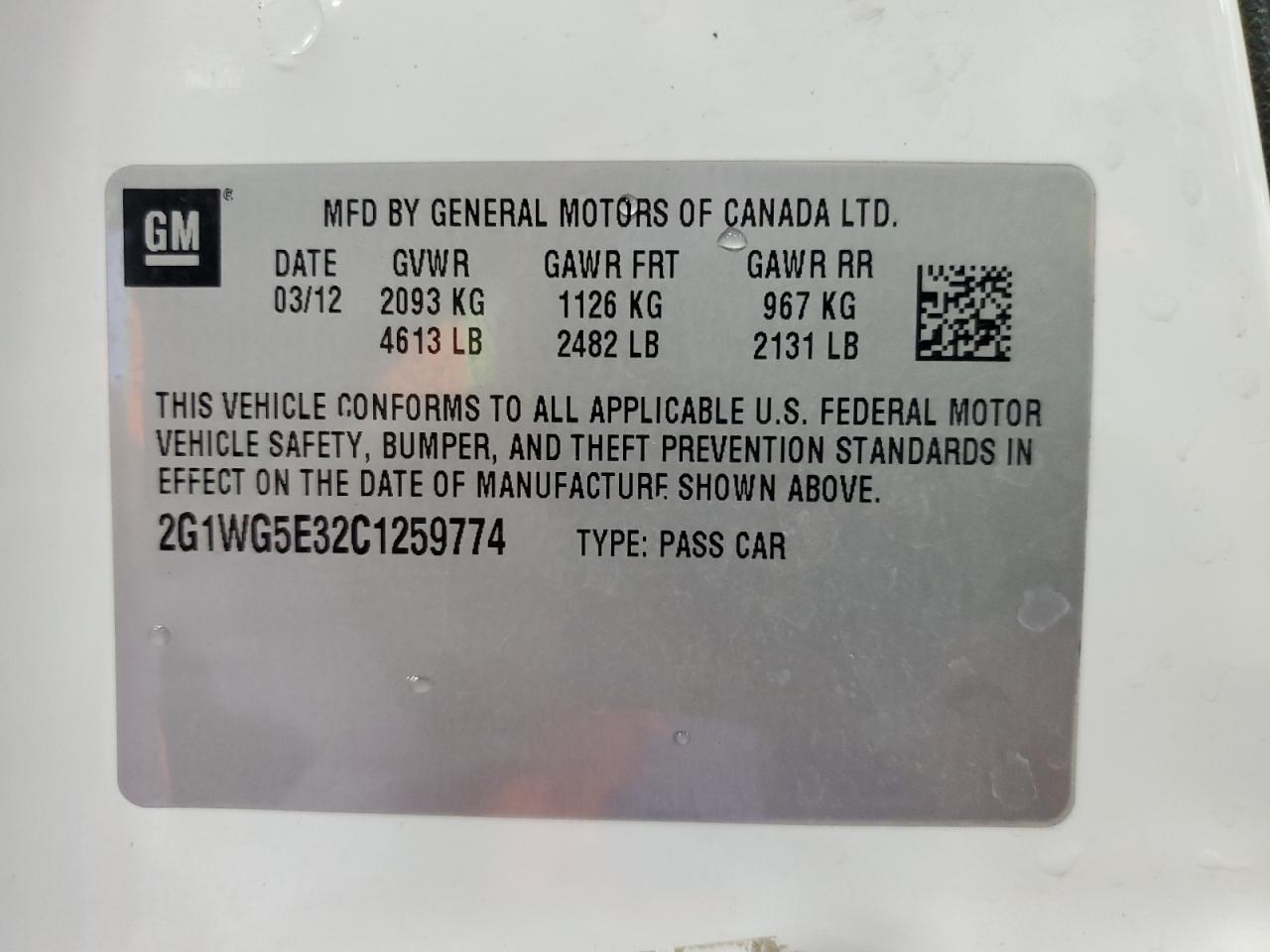 2012 Chevrolet Impala Lt VIN: 2G1WG5E32C1259774 Lot: 64006075