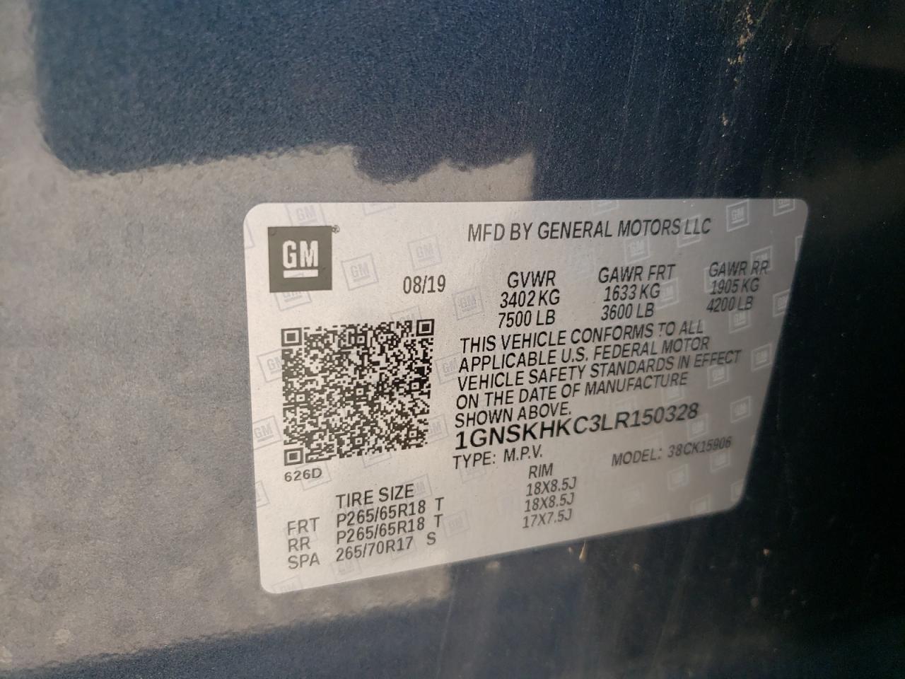 2020 Chevrolet Suburban K1500 Lt VIN: 1GNSKHKC3LR150328 Lot: 64677845
