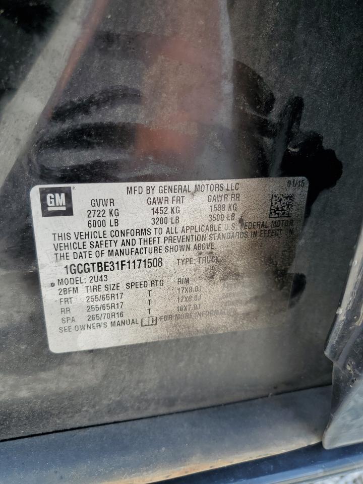 2015 Chevrolet Colorado Lt VIN: 1GCGTBE31F1171508 Lot: 66465115