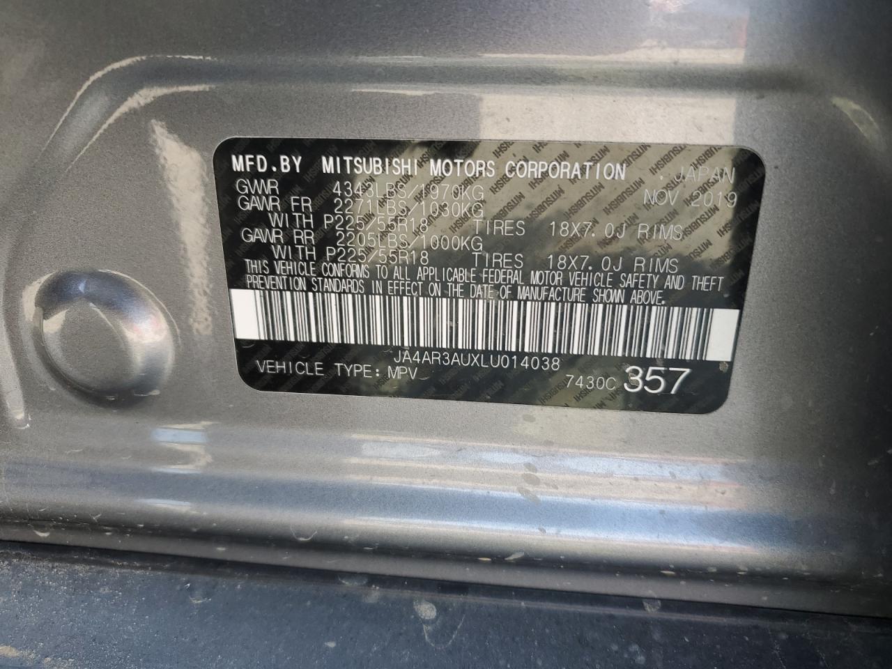 2020 Mitsubishi Outlander Sport Es VIN: JA4AR3AUXLU014038 Lot: 63328565