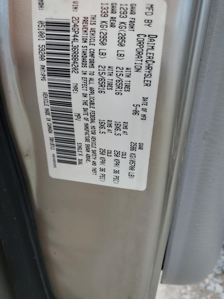 2006 Dodge Grand Caravan Sxt VIN: 2D4GP44L36R884202 Lot: 64797125