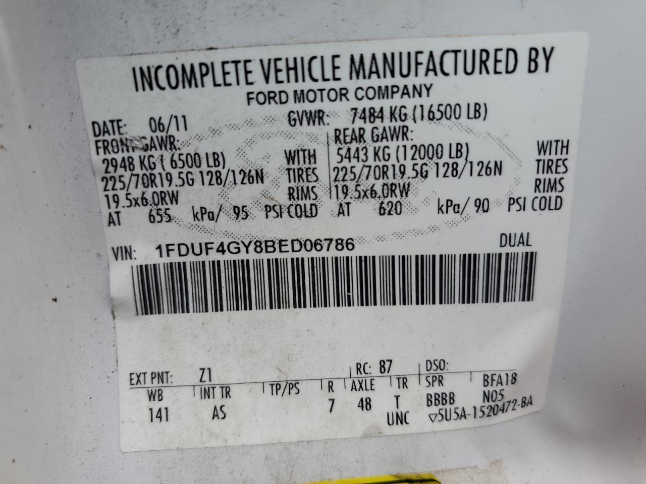 2011 Ford F450 Super Duty VIN: 1FDUF4GY8BED06786 Lot: 64545345