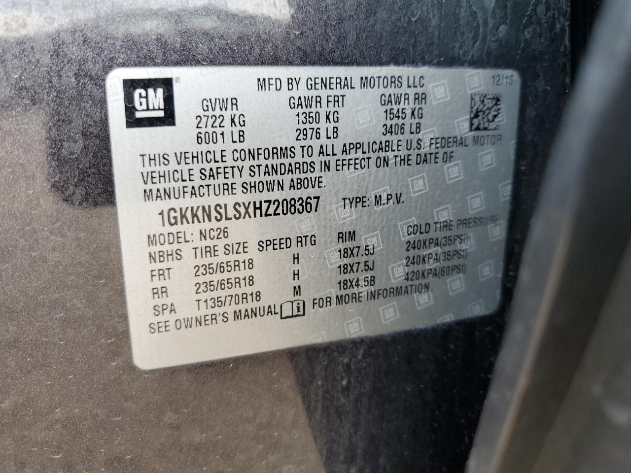 2017 GMC Acadia Sle VIN: 1GKKNSLSXHZ208367 Lot: 64609505
