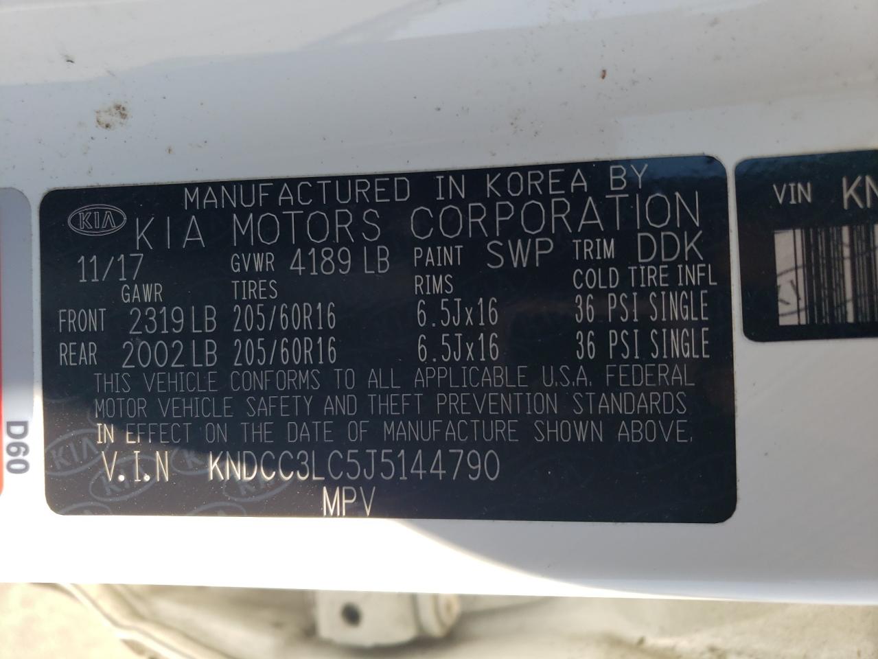 2018 Kia Niro Ex VIN: KNDCC3LC5J5144790 Lot: 64861175