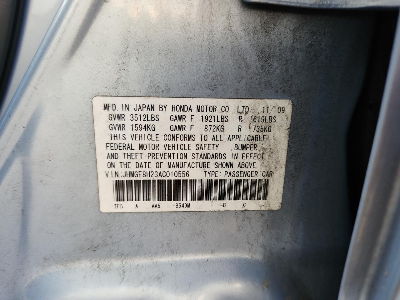2010 Honda Fit VIN: JHMGE8H23AC010556 Lot: 64293725