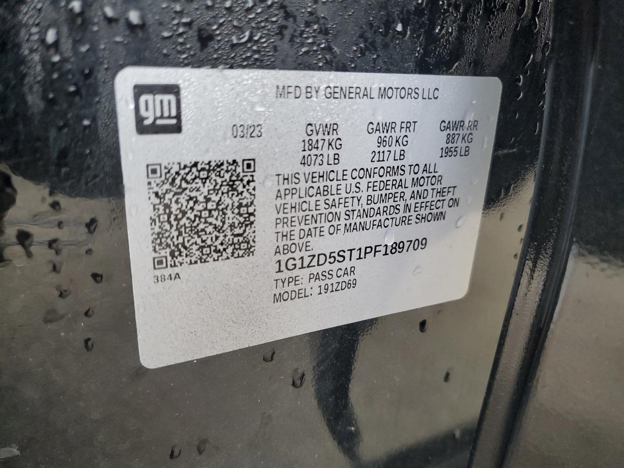 1G1ZD5ST1PF189709 CHEVROLET MALIBU 2023