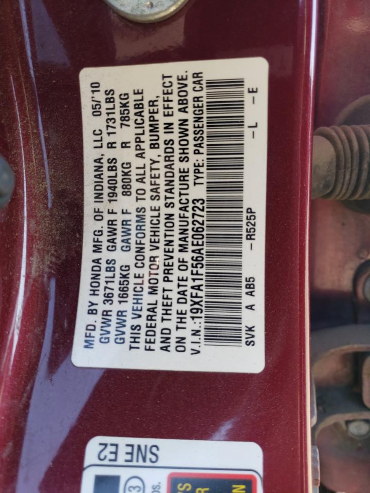 2010 Honda Civic Lx VIN: 19XFA1F56AE062723 Lot: 65431275