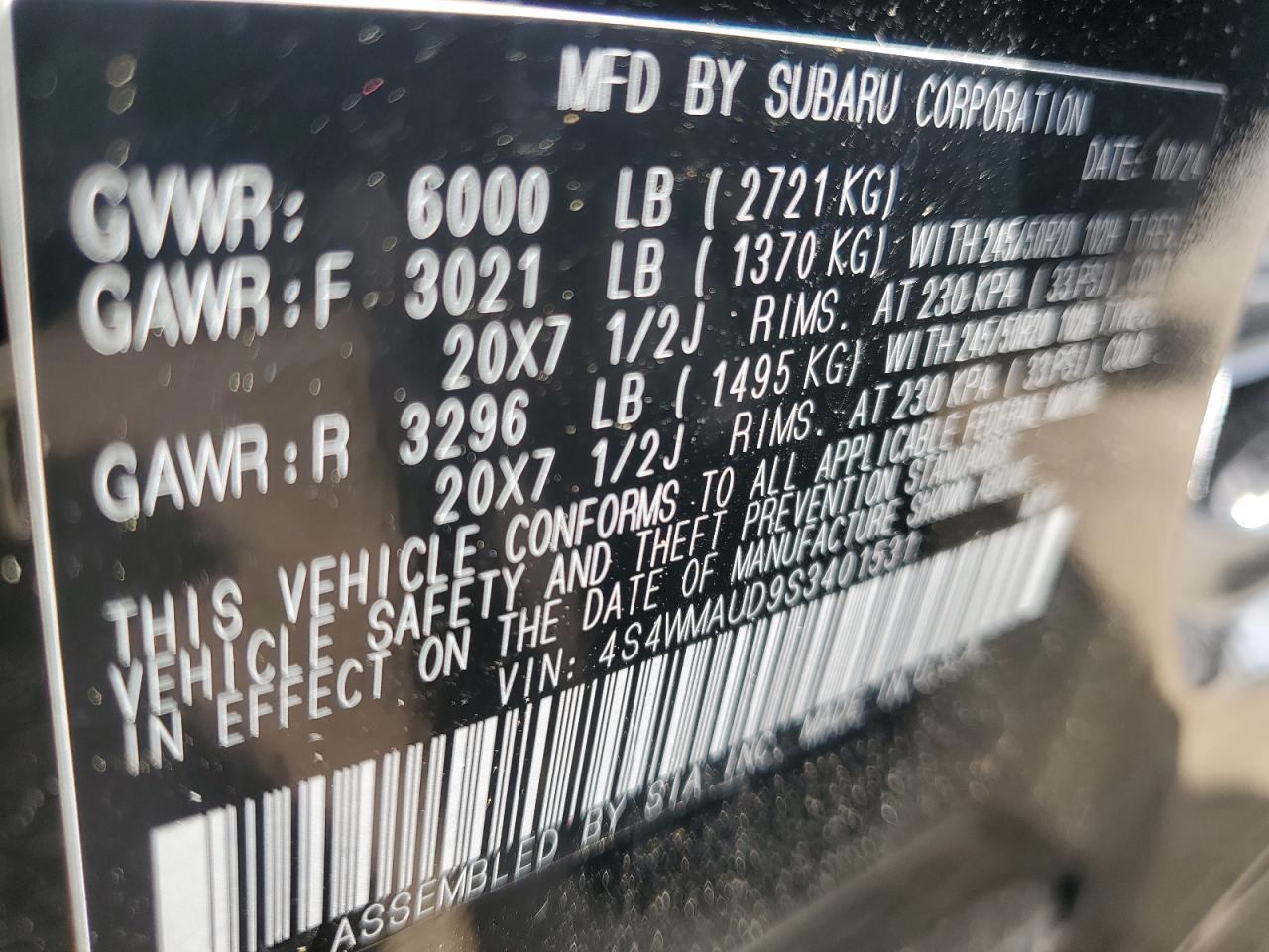 2025 Subaru Ascent Touring VIN: 4S4WMAUD9S3401531 Lot: 62327425