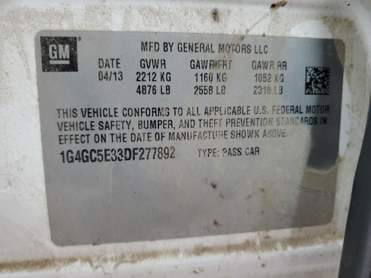 2013 Buick Lacrosse VIN: 1G4GC5E33DF277892 Lot: 64450245