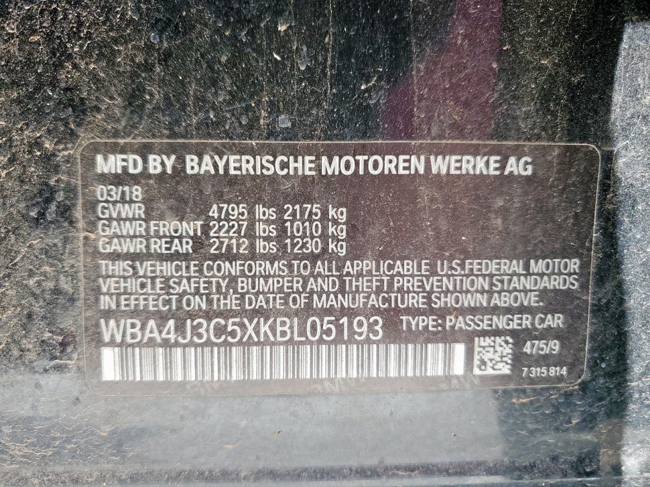 2019 BMW 430Xi Gran Coupe VIN: WBA4J3C5XKBL05193 Lot: 65192135