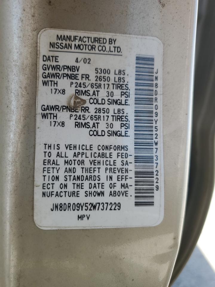 2002 Nissan Pathfinder Le VIN: JN8DR09Y52W737229 Lot: 63286315