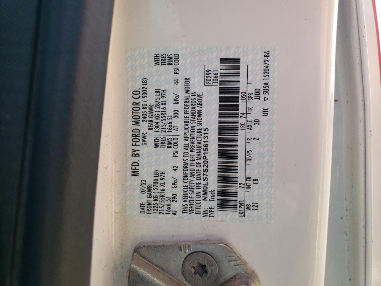 2023 Ford Transit Connect Xl VIN: NM0LS7S20P1561315 Lot: 65035185