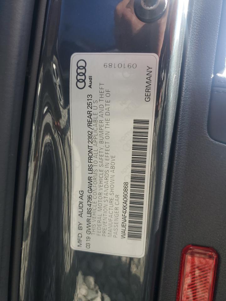 2019 Audi A4 Premium Plus VIN: WAUENAF4XKA060868 Lot: 62794645